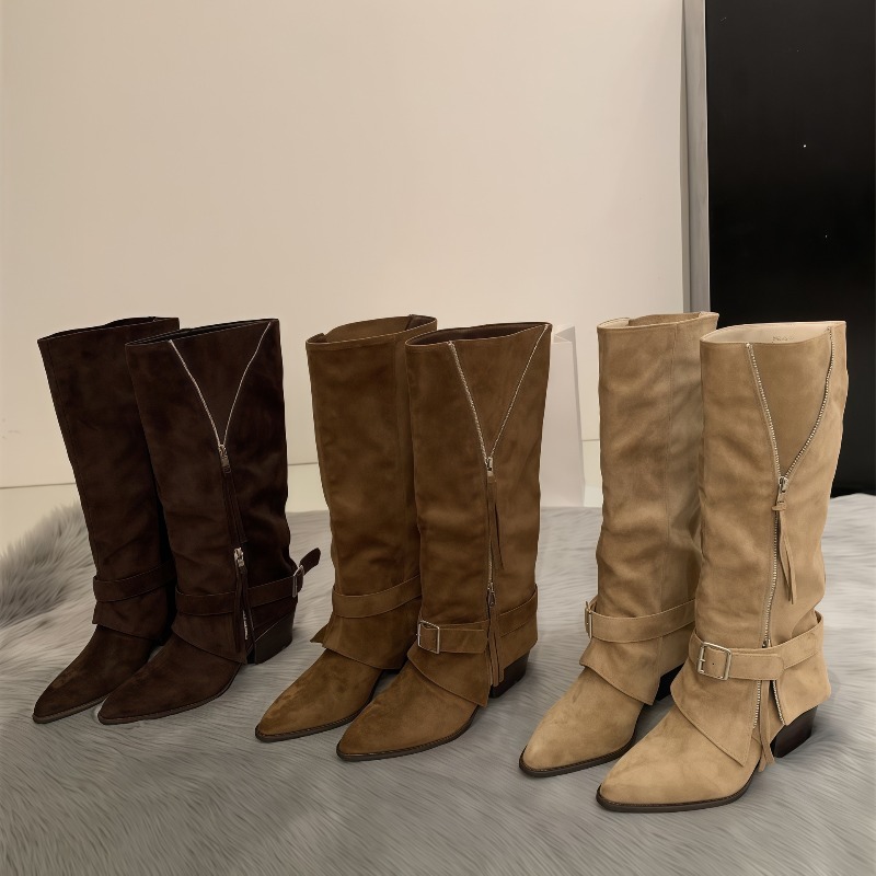 Women's Boots Vintage Suede Le - Pipe Bending Spring 评论和价格