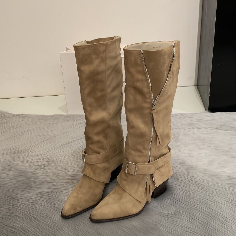 Women's Boots Vintage Suede Le - Pipe Bending Spring 评论和价格